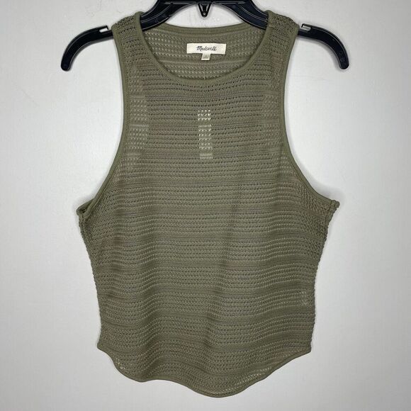 MADEWELL Cutaway Tank Women Small Crochet Knit Sleeveless Top NEW Green NR243 - Picture 1 of 14